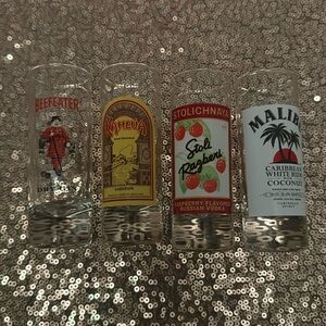 Classic 90s Liquor Shot Glass Set Beefeater Gin Malibu Rum Stoli Vodka Kahlua